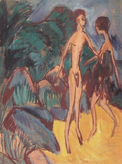 Nackter Jungling und Madchen am Strand, Ernst Ludwig Kirchner